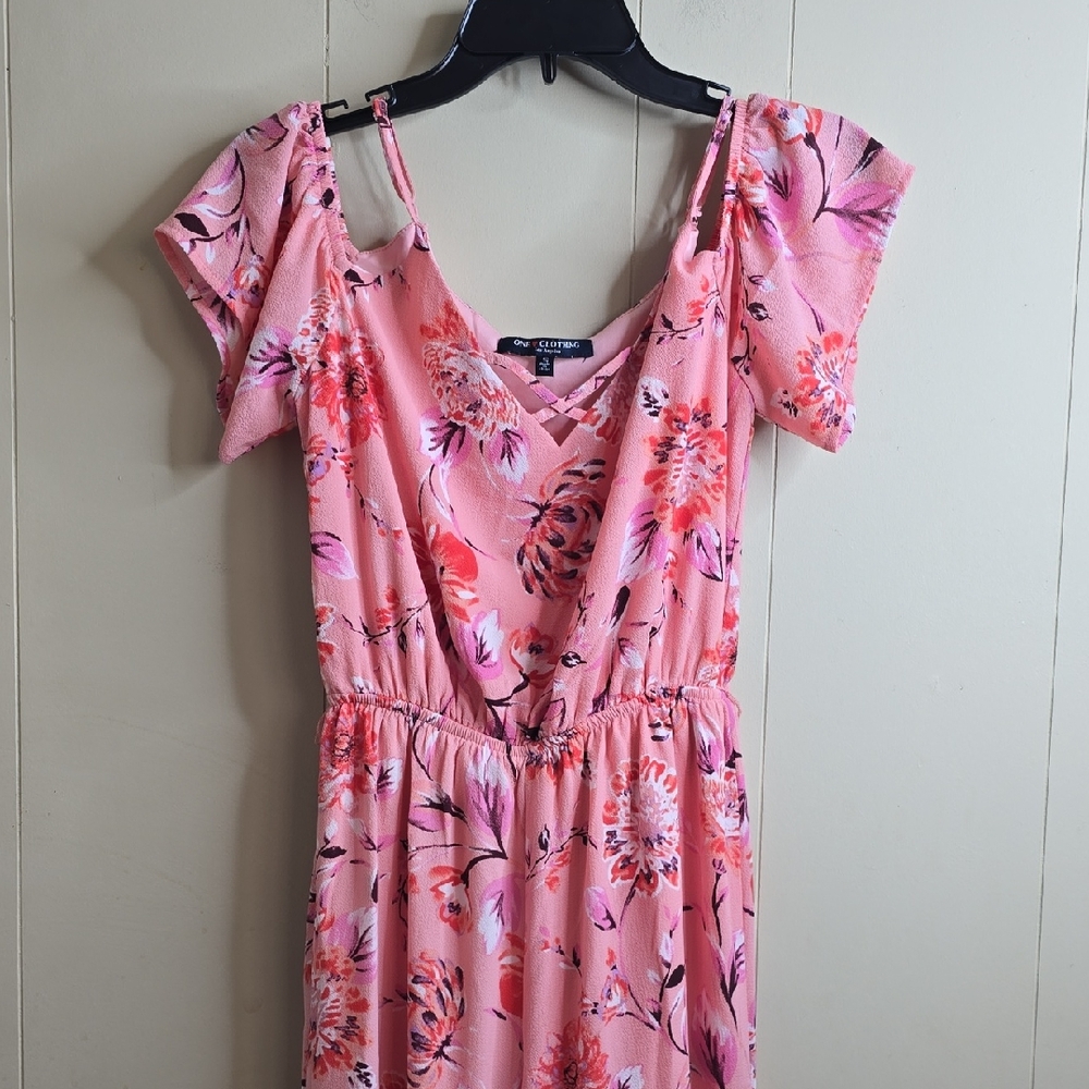 Floral Pink Short Sleeve Slit Sides Jumpsuit One Clothing Los Angeles Small